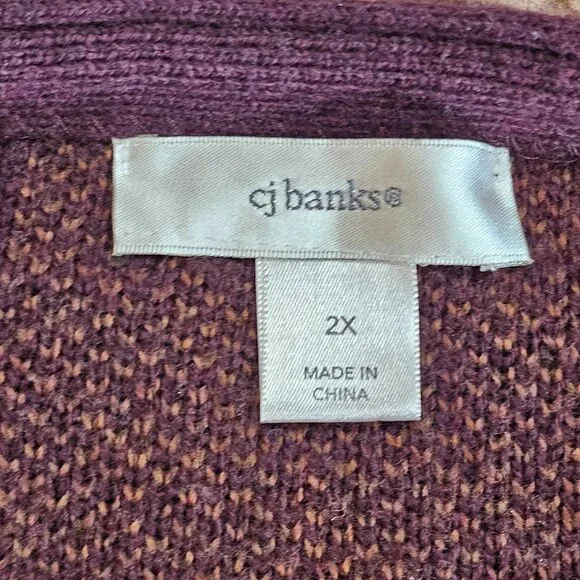 CJ Banks Long Open Front Cardigan Sweater Womens 2X Plaid Purple Tan Knit - Picture 5 of 14